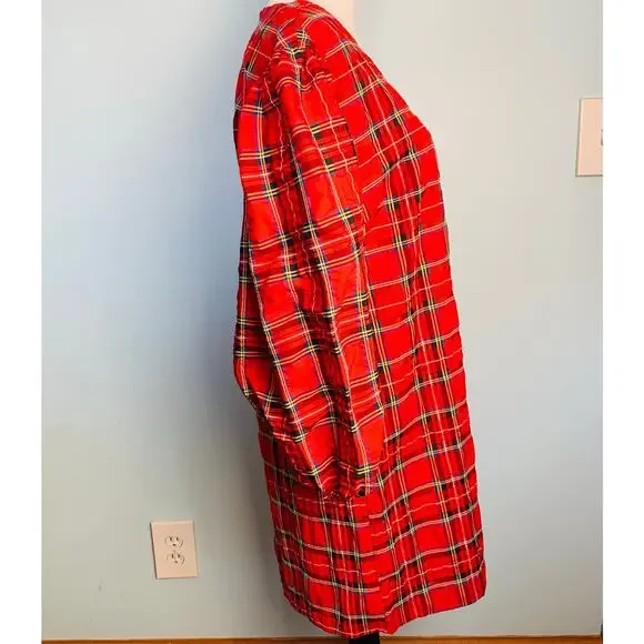 NWT J. Crew Puff Sleeve Dress in Good Tidings Plaid Size Medium - Picture 5 of 7